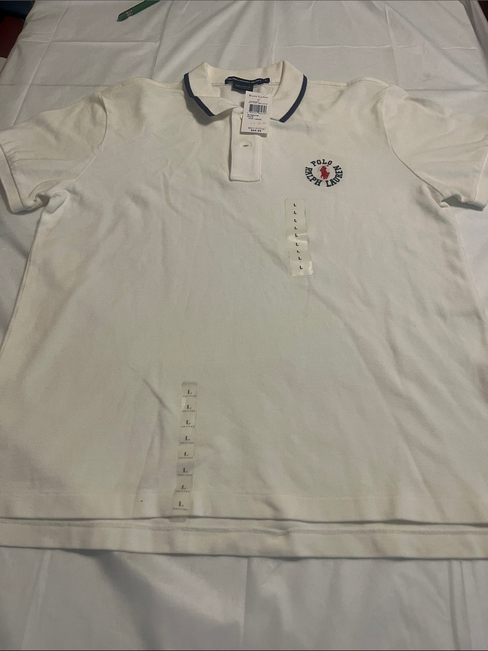 Polo by Ralph Lauren White Polo with Navy Trim and Red Logo